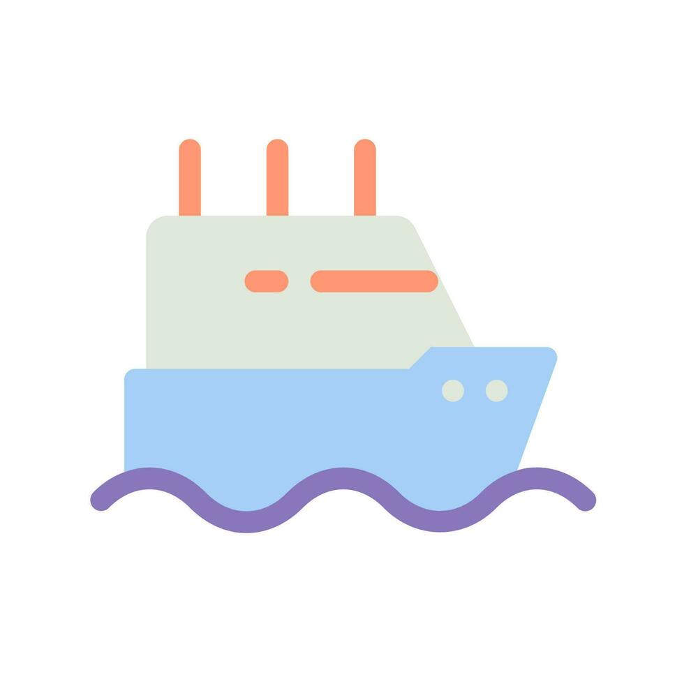 Ferry flat color ui icon. Boat transporting passengers across sea. GPS navigation. Luxury cruise. Simple filled element for mobile app. Colorful solid pictogram. Vector isolated RGB illustration