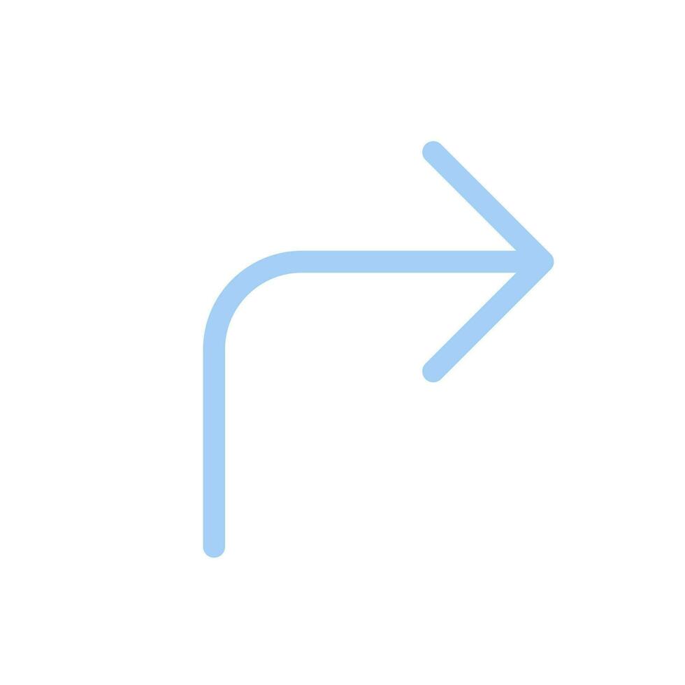 Right turn arrow flat color ui icon. Following direction. Road sign. Driving car. Finding route. Simple filled element for mobile app. Colorful solid pictogram. Vector isolated RGB illustration