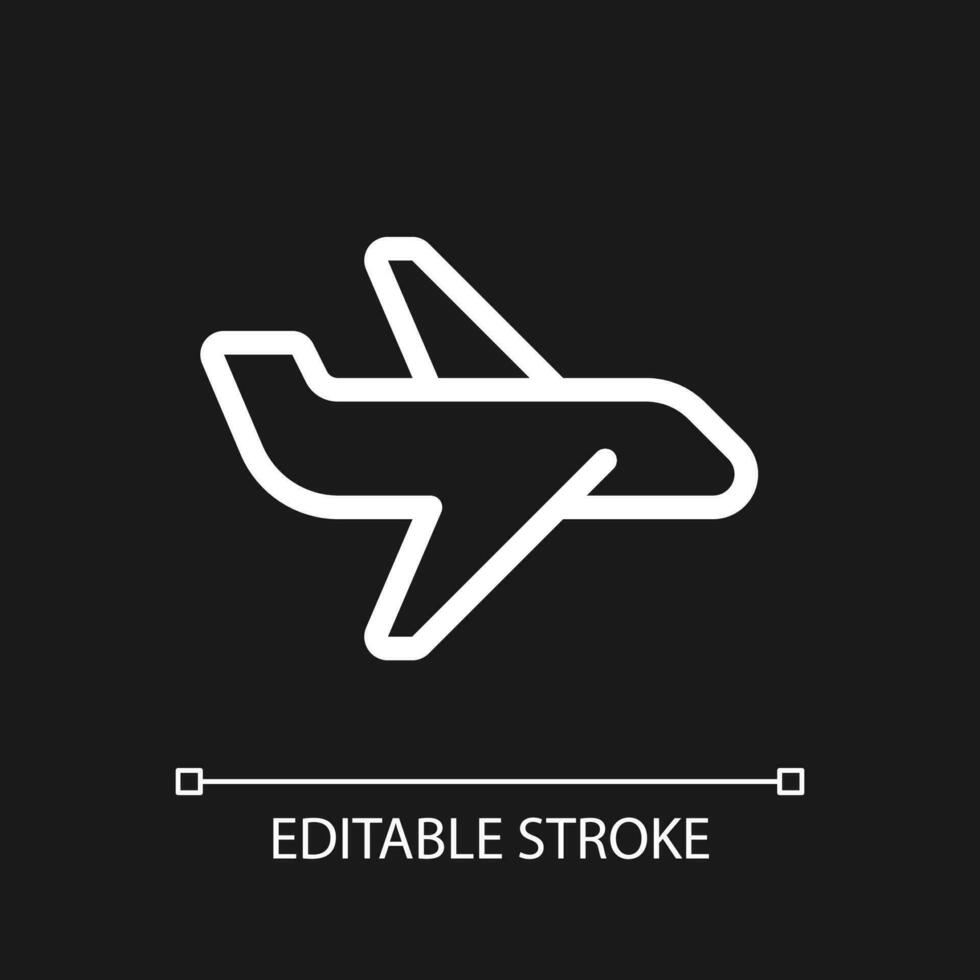 Airliner pixel perfect white linear ui icon for dark theme. Flight. Commercial airplane. Vector line pictogram. Isolated user interface symbol for night mode. Editable stroke