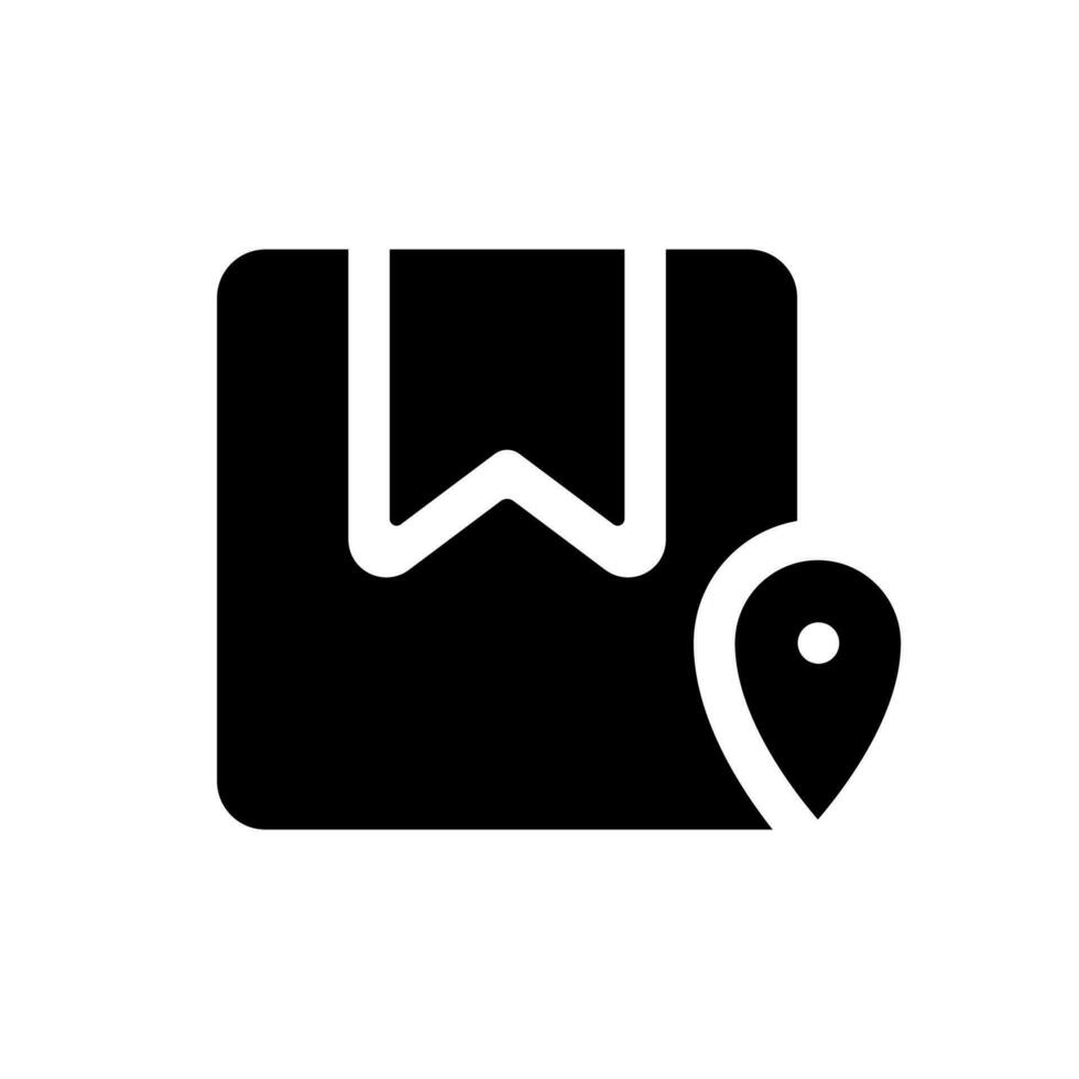 Track parcel black glyph ui icon. Find order. Location pin and box. User interface design. Silhouette symbol on white space. Solid pictogram for web, mobile. Isolated vector illustration