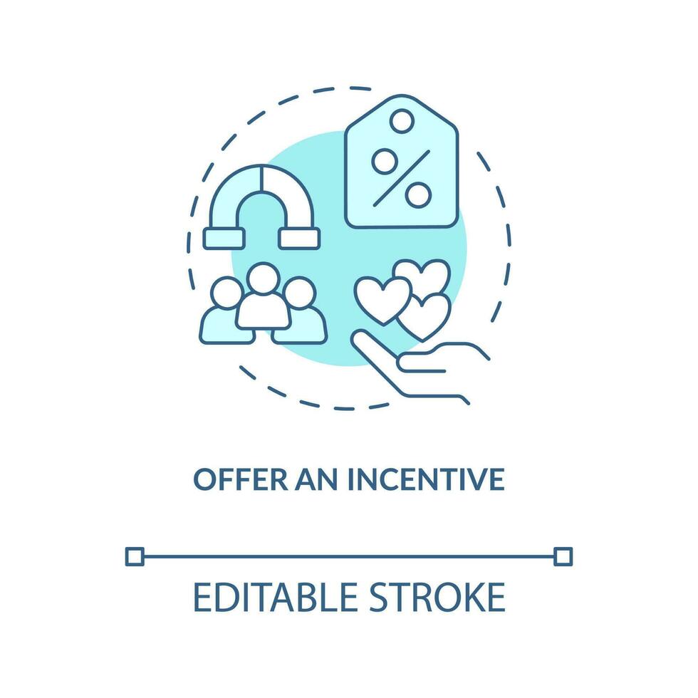 Offer incentive turquoise concept icon. Loyalty program. Motivate client with reward abstract idea thin line illustration. Isolated outline drawing. Editable stroke vector