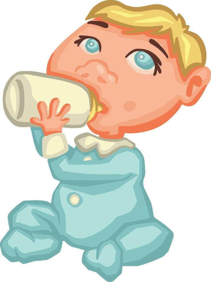 little baby eats from a bottle, pacifier vector