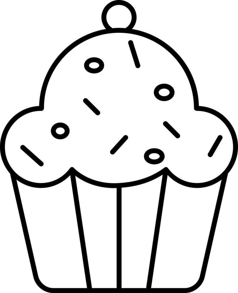 Cupcake or Muffin Icon in Black Line Art. vector