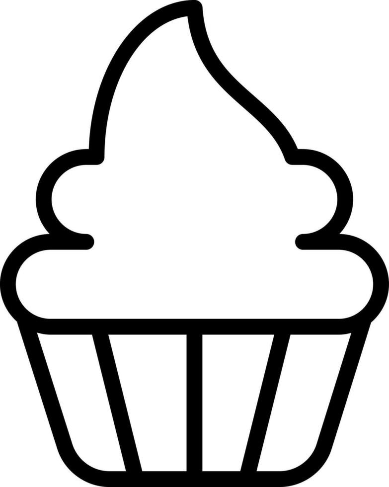 Black Line Art Cupcake icon in flat style. vector