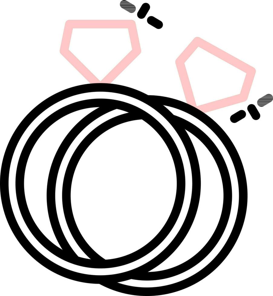dos diamante anillos icono en negro y rosado línea Arte. vector