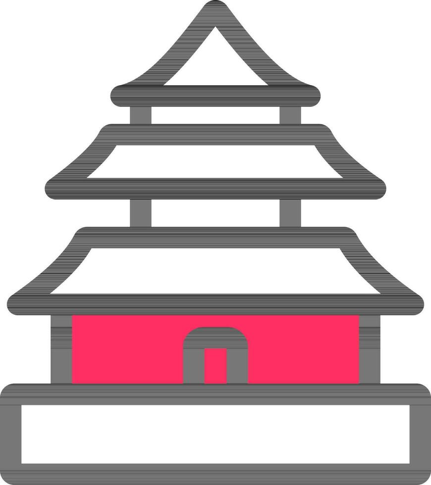 Vector Illustration Of Buddhist Temple Or Pagoda Icon In Pink And White Color.