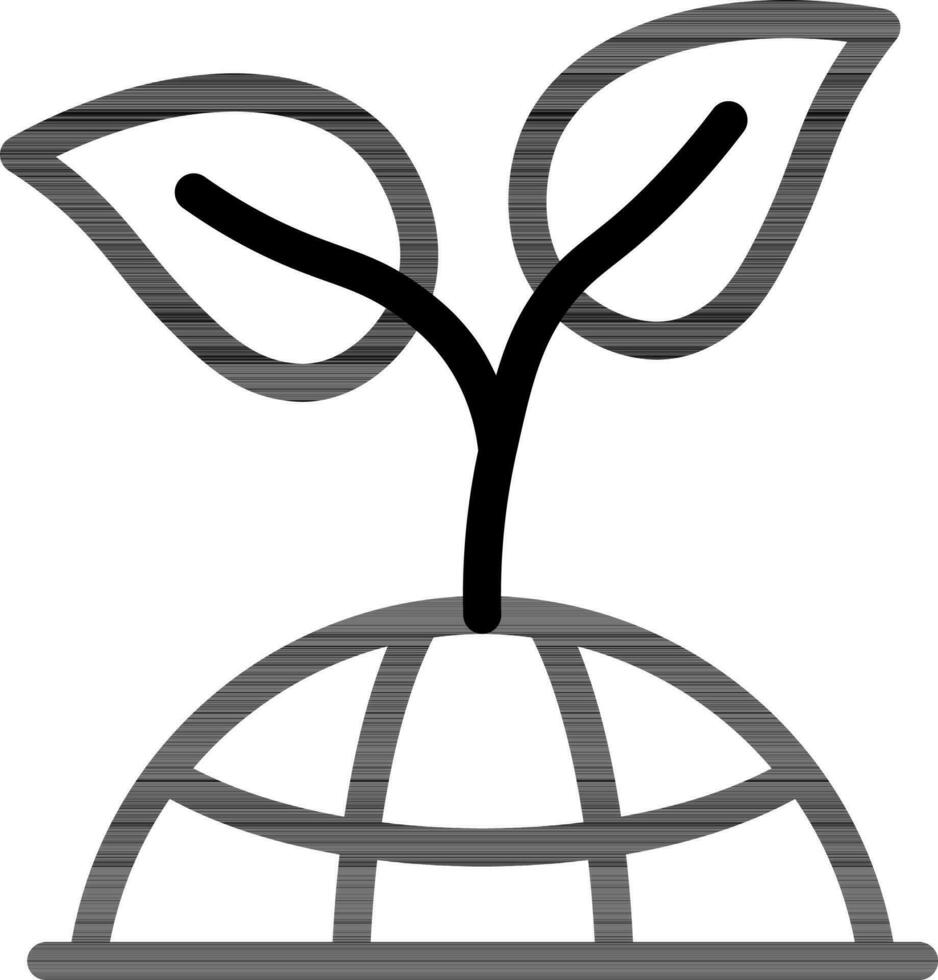 Plant with Earth Globe Icon in Black Thin Line Art. vector