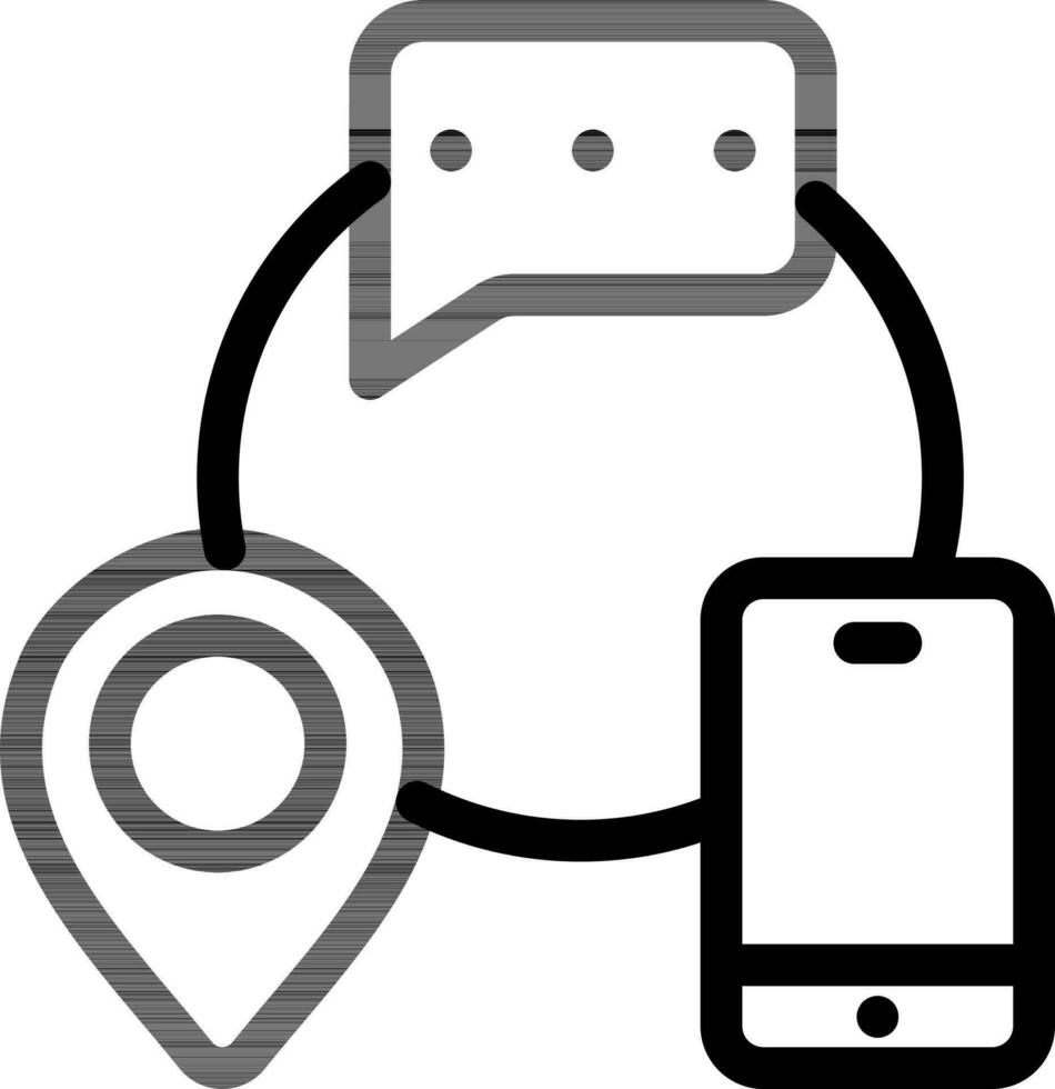 Location Message In Smartphone Icon In Thin Line. vector