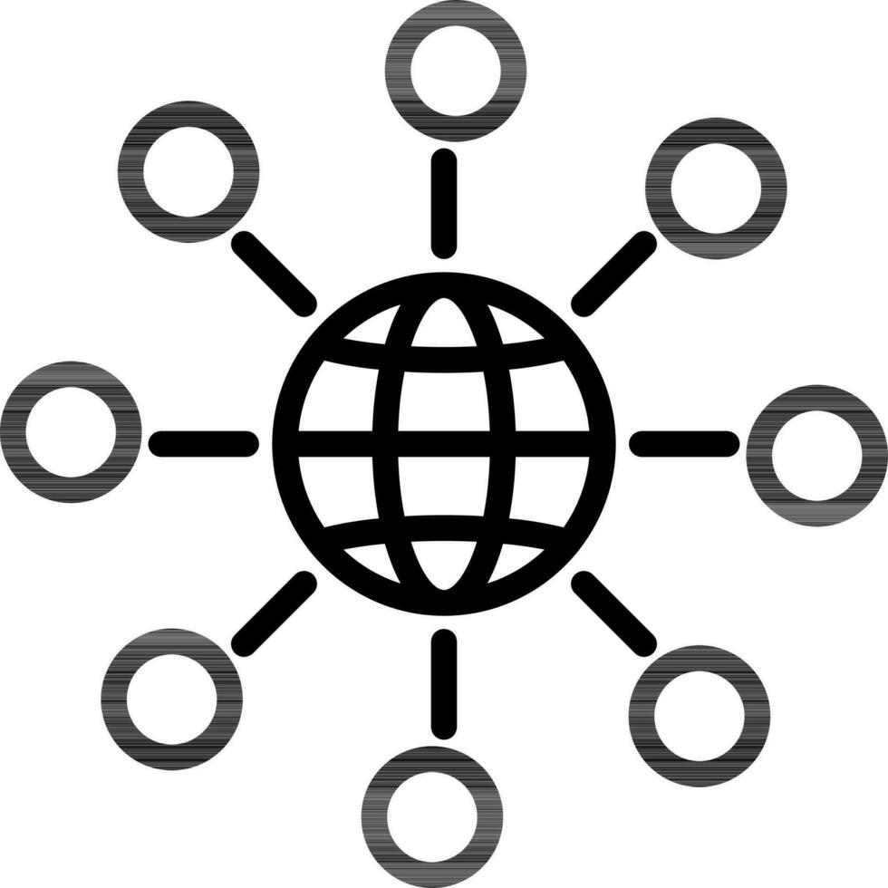 Global Networking Icon In Black Line Art. vector