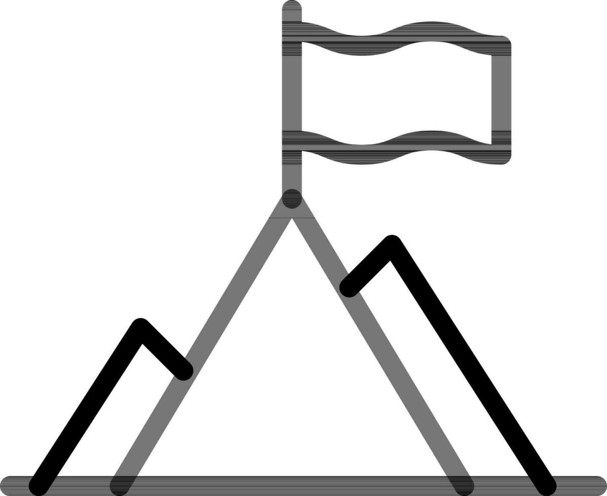 negro línea Arte bandera en montaña pico icono. vector