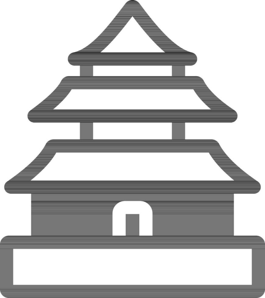 Vector Illustration Of Buddhist Temple Or Pagoda Icon In Black And White Color.