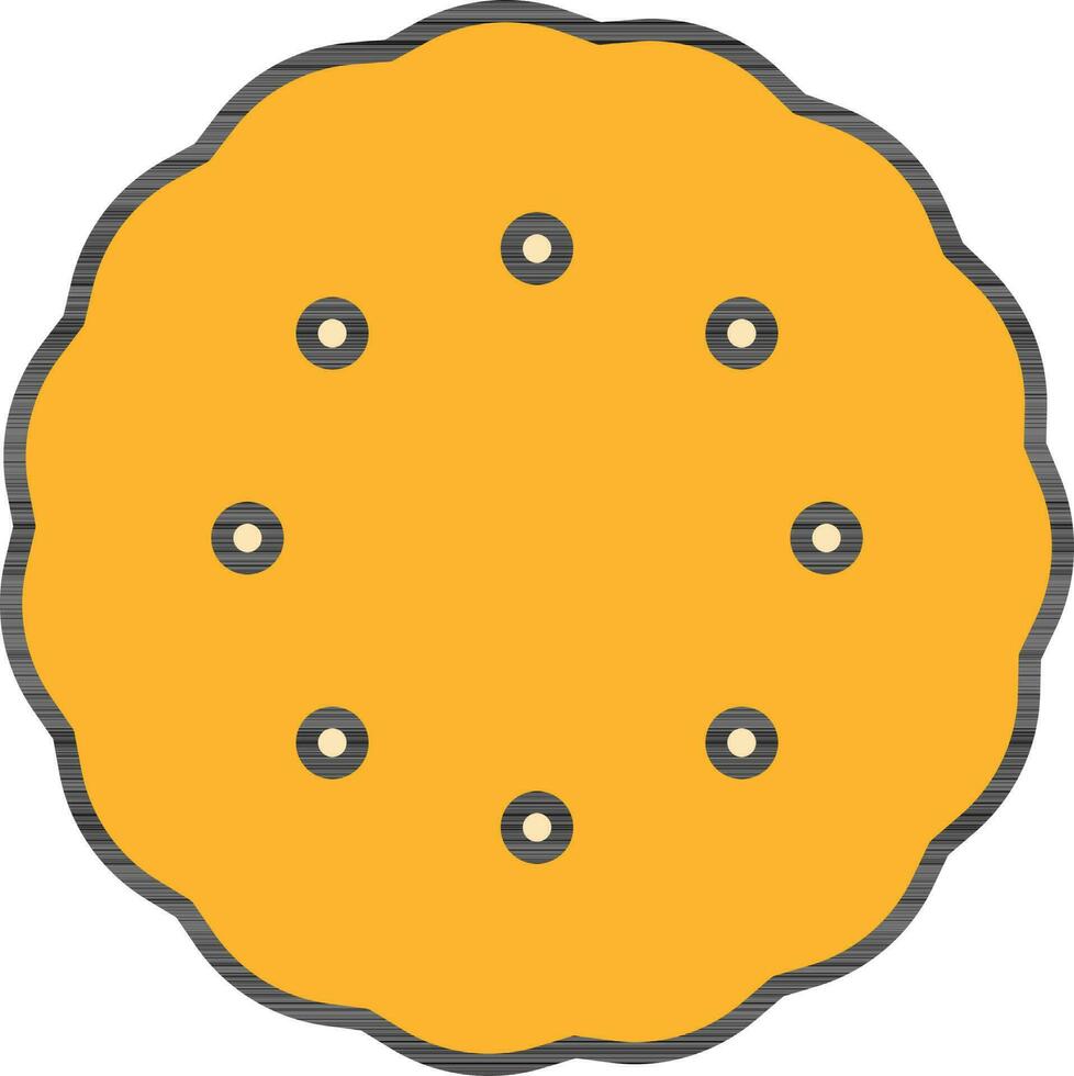 Flat Style Round Cookie Icon In Yellow Color. vector