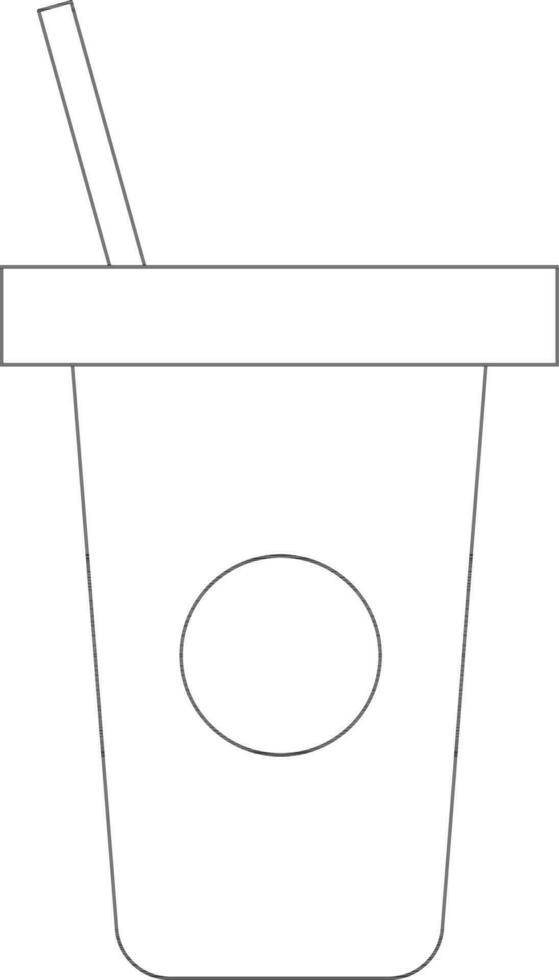 Black Line Art Disposable Cup With Straw Icon. vector