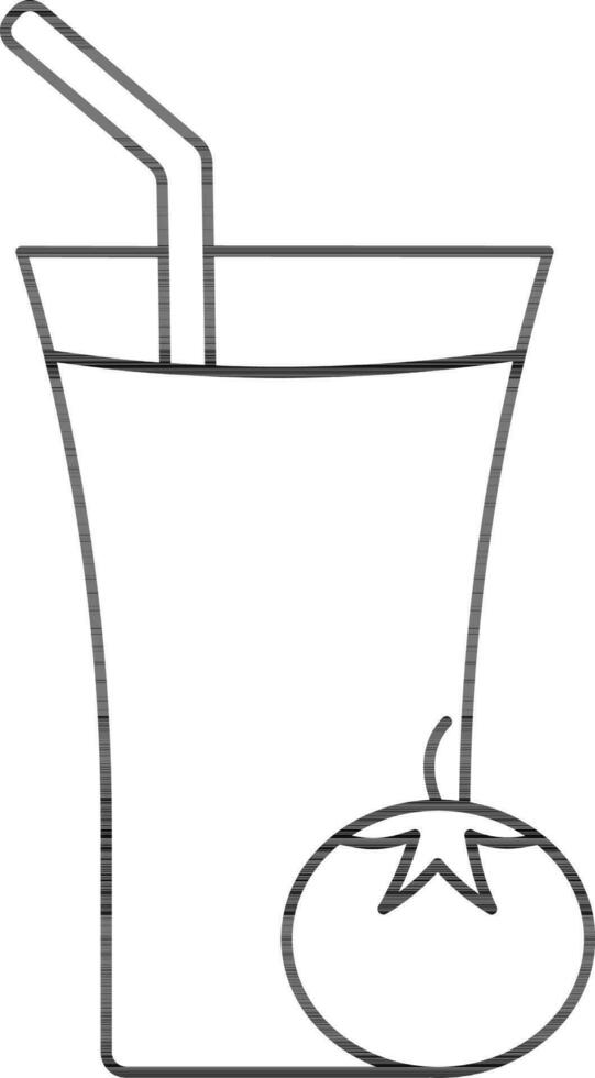 Tomato Juice Glass Icon In Black Line Art. vector