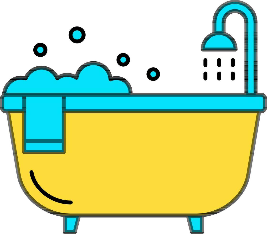 Flat Style Bathtub Icon in Blue And Yellow Color. vector