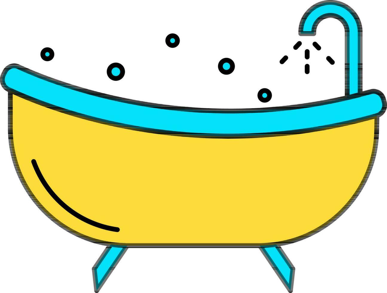 Vector Illustration Of Bathtub in Blue And Yellow Color.