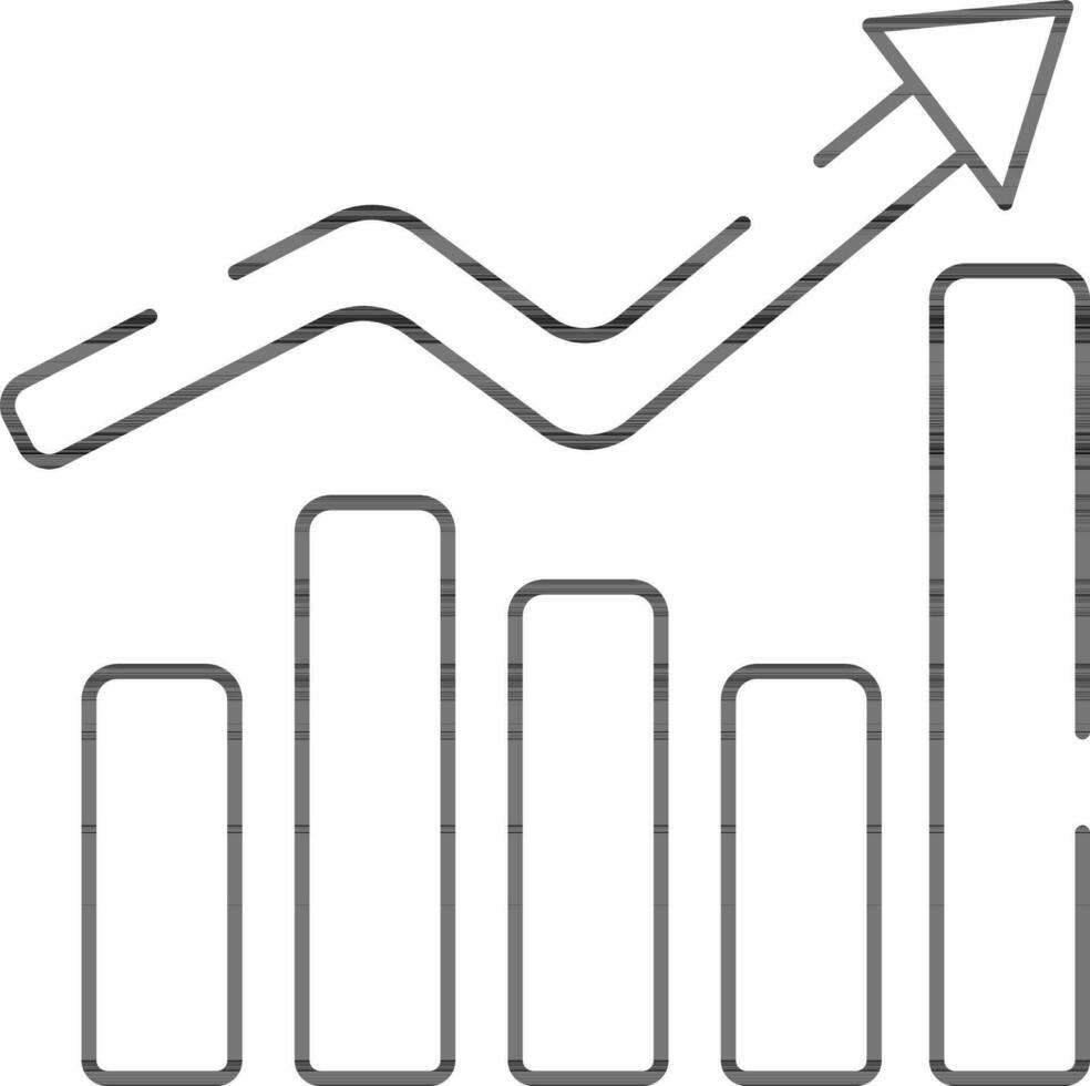 Growth Bar Graph Icon In Black Line Art. vector