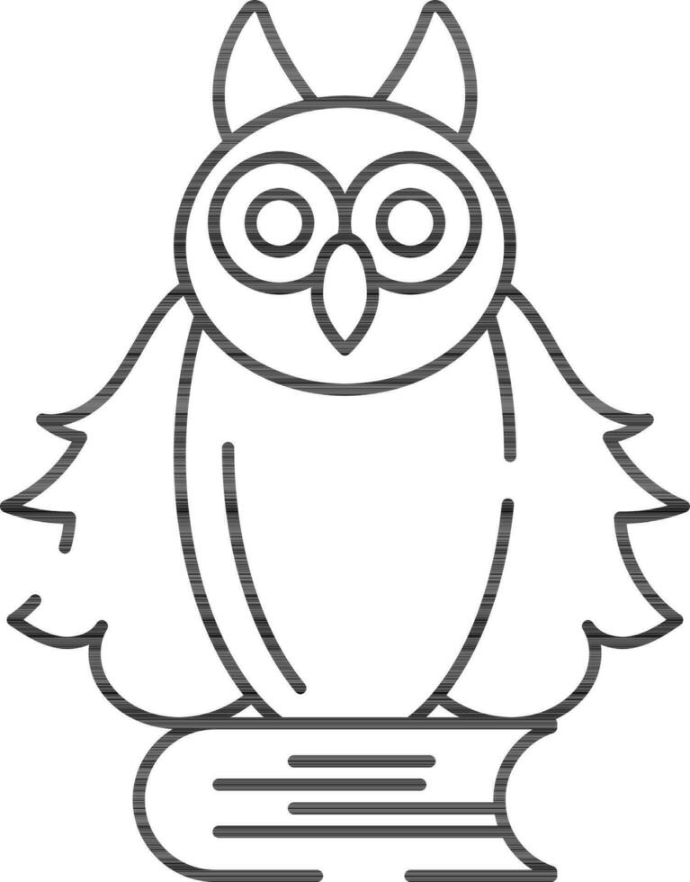 Owl Sitting On The Book In Black Outline. vector