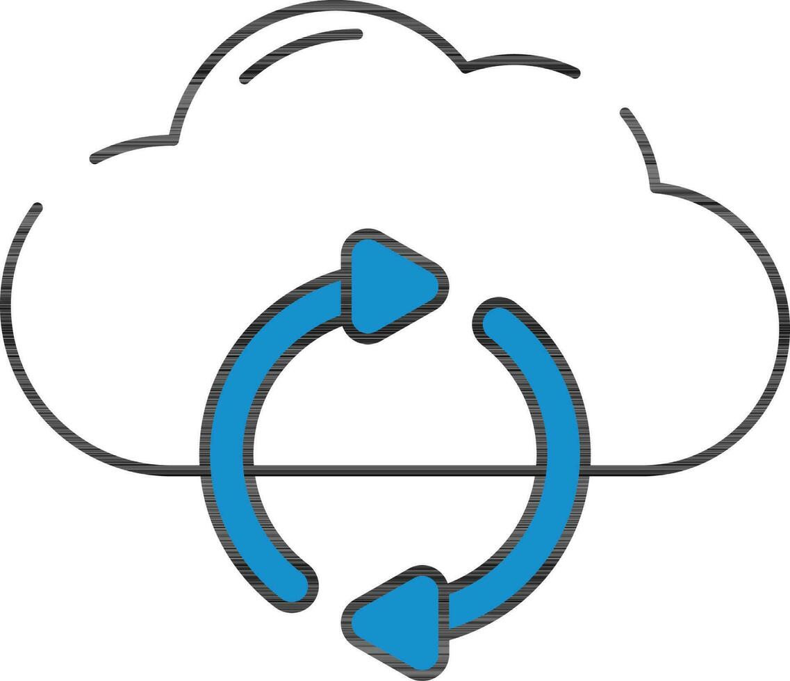 nube sincronizar icono en azul y blanco color. vector