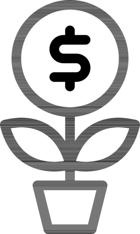 Dollar Plant Pot Icon in Black Line Art. vector