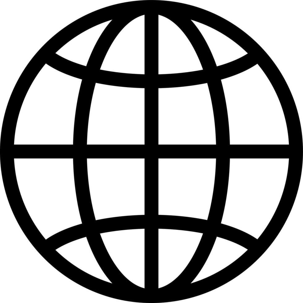 Black Line Art Globe Icon in Flat Style. vector