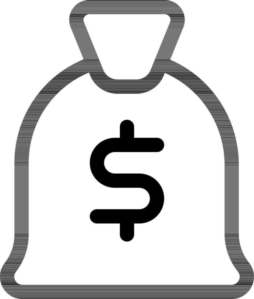 plano estilo dólar bolso icono en negro línea Arte. vector