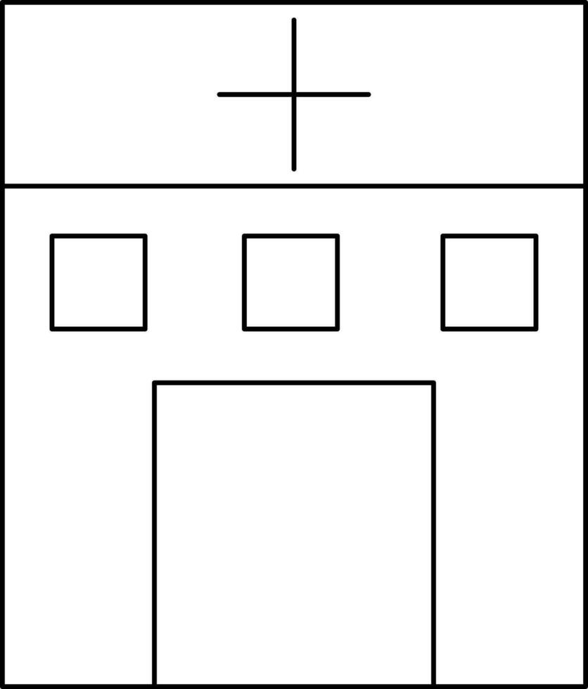 Hospital Building Icon in Black Line Art. vector