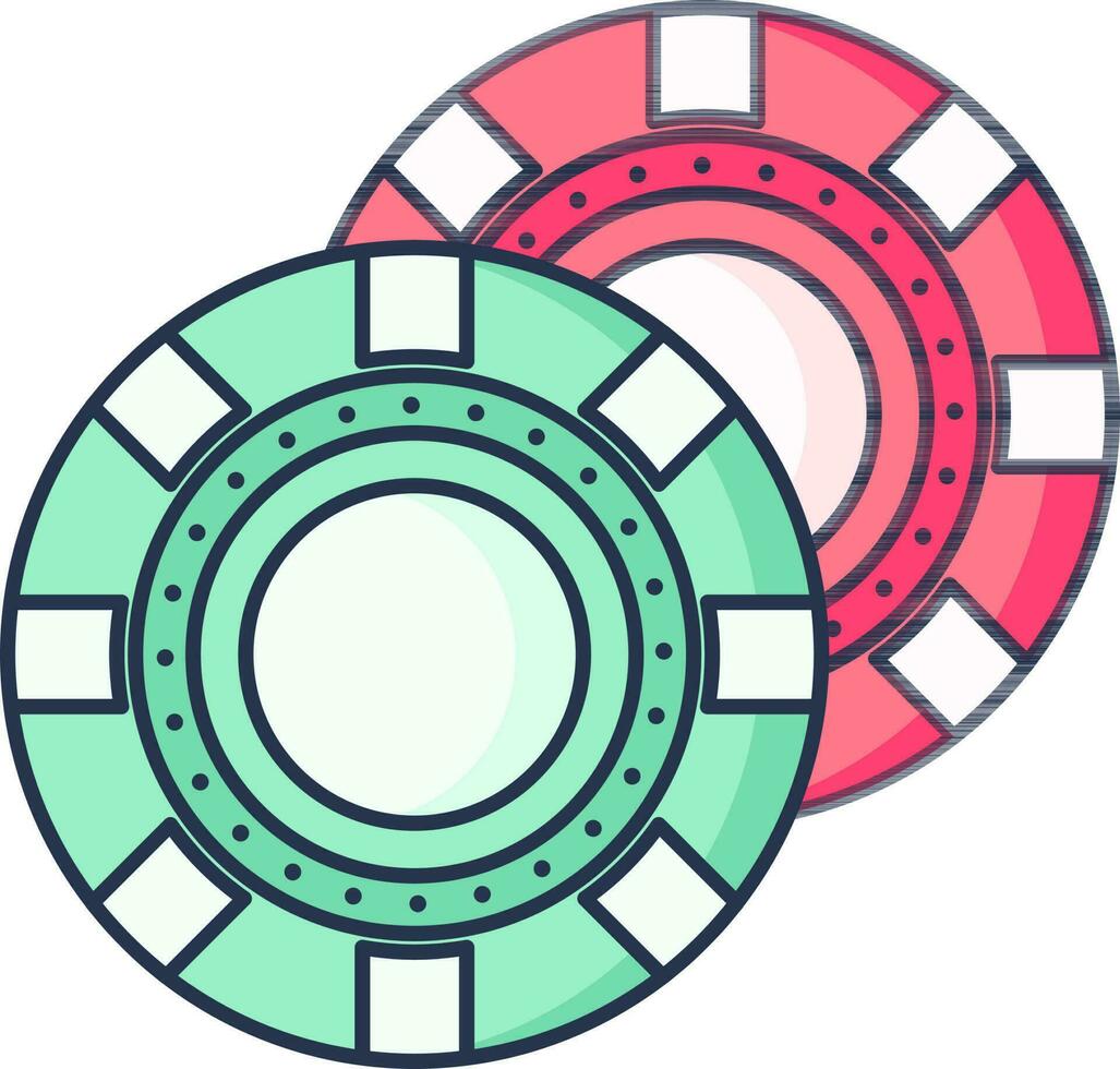 casino chip icono en rosado y verde color. vector