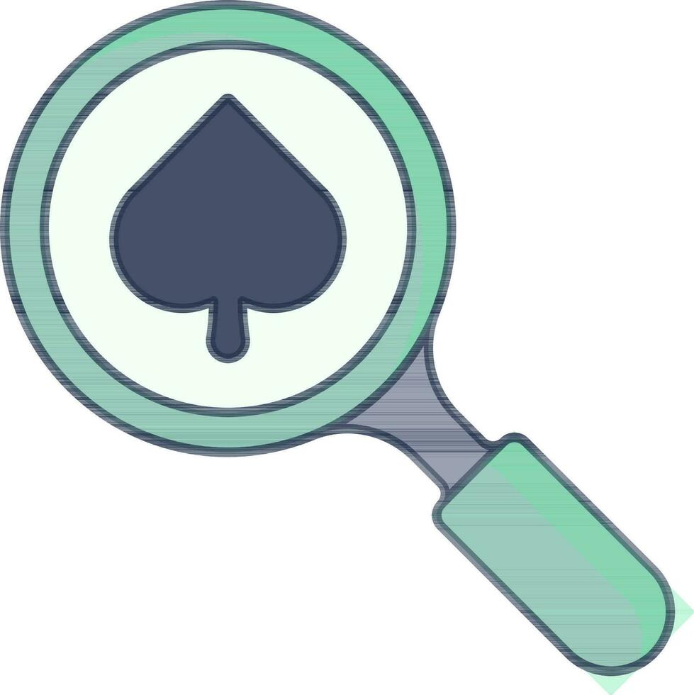 Vector Illustration Of Spade Symbol With Magnifying Glass.