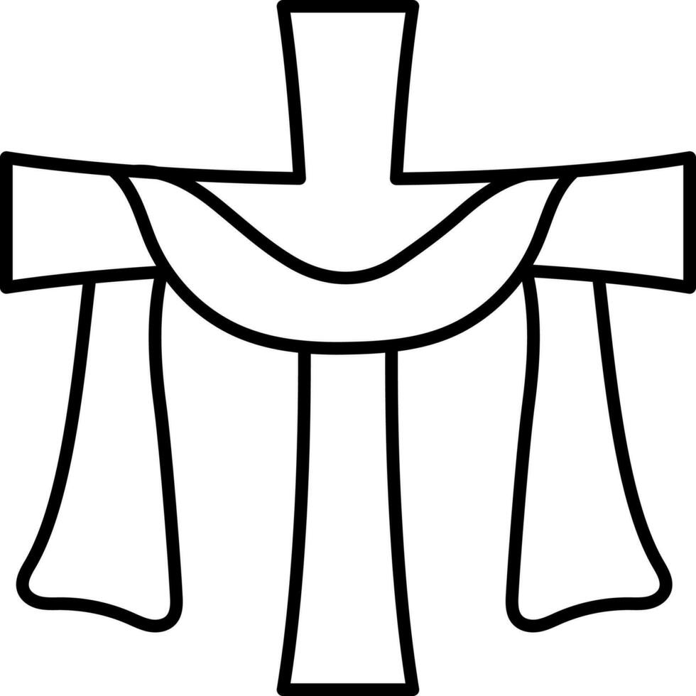 Christian Cross With Cloth Icon In Thin Line Art. vector