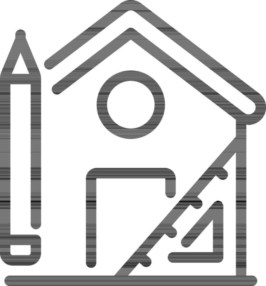 Home created with pencil and triangle ruler line art icon. vector