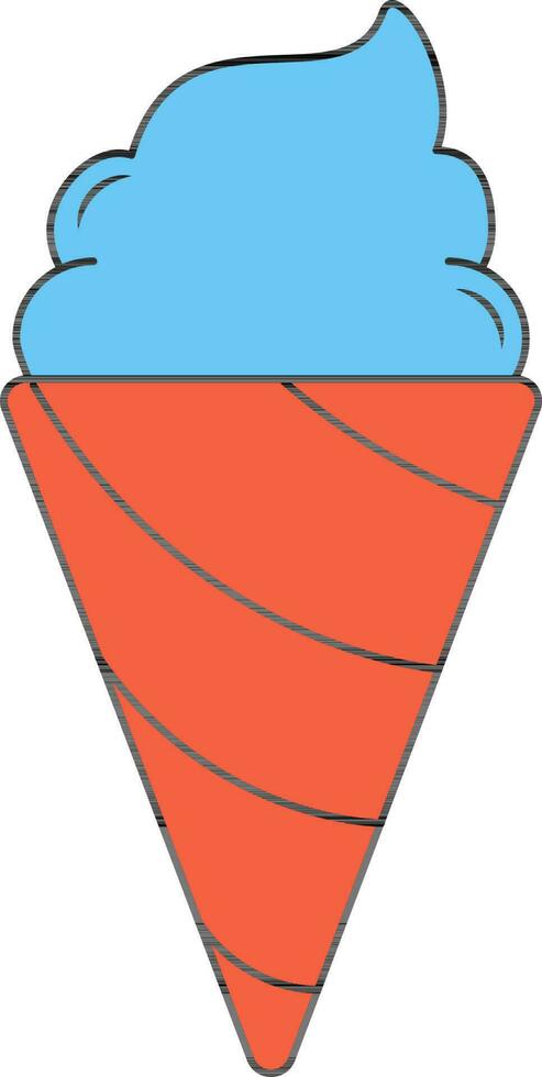 Ice Cream Cone Icon in Orange and Blue Color. vector