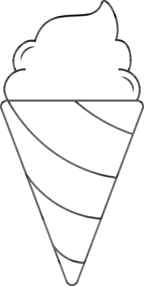 Ice Cream Cone Icon in Black Outline. vector