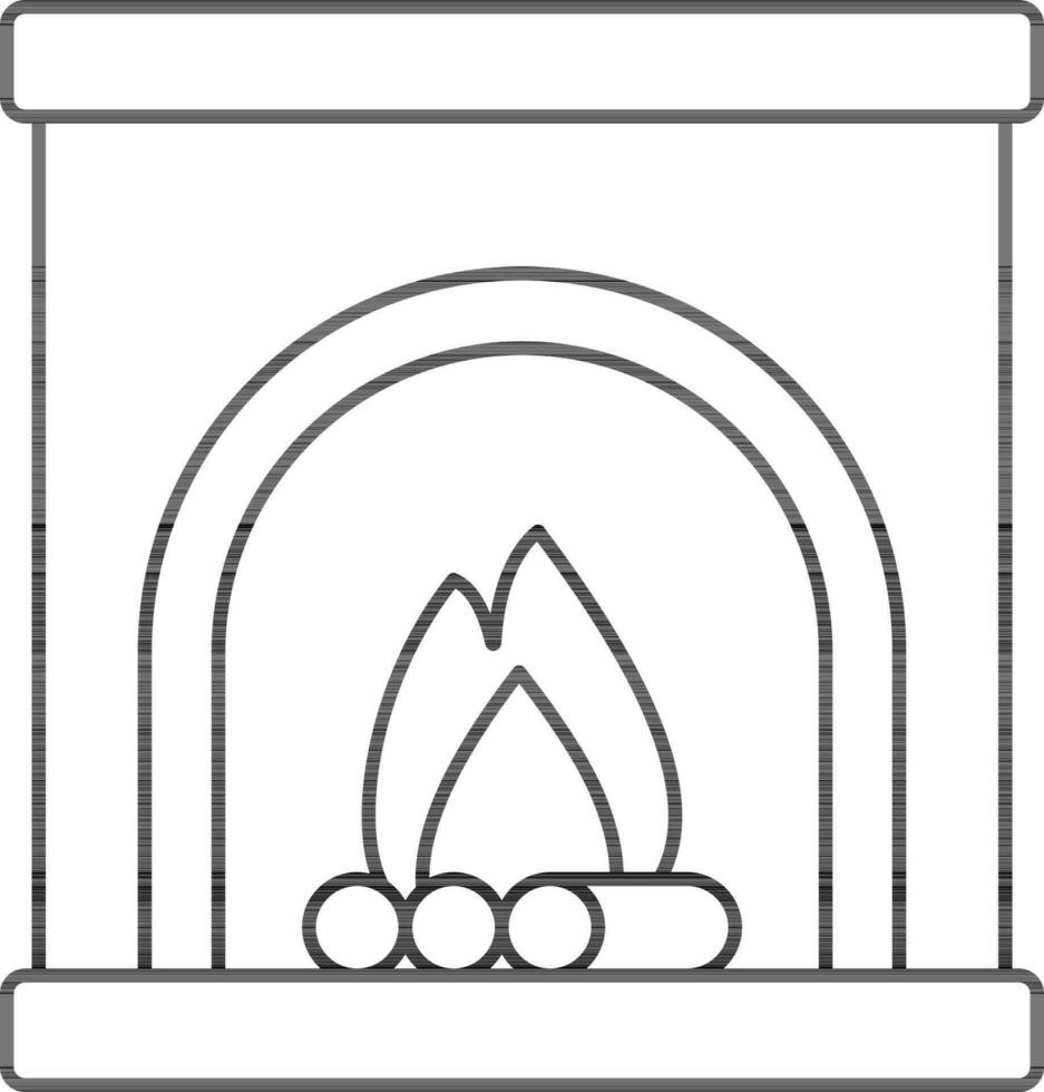 Vector Illustration of Fireplace In Thin Line Art.