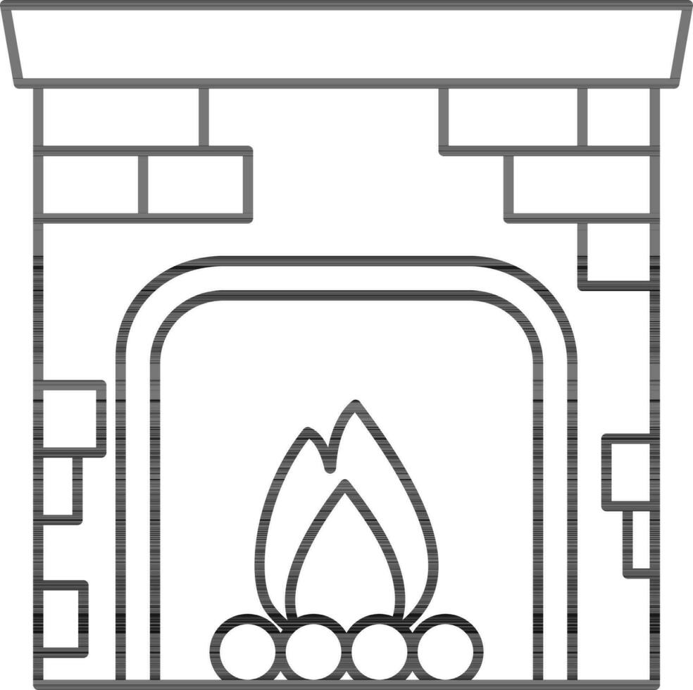 Burning Fireplace Icon In Thin Line Art. vector