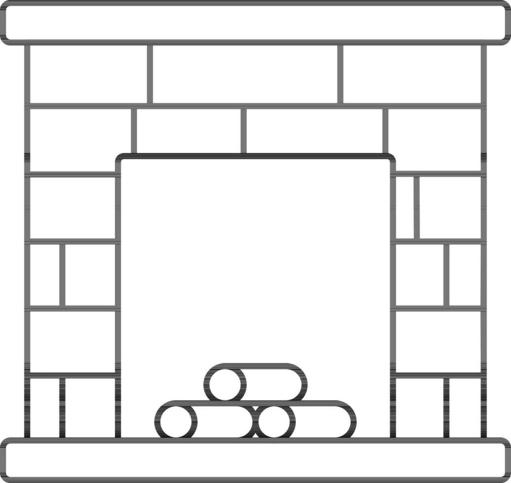 Brick Fireplace Icon In Black Line Art. vector