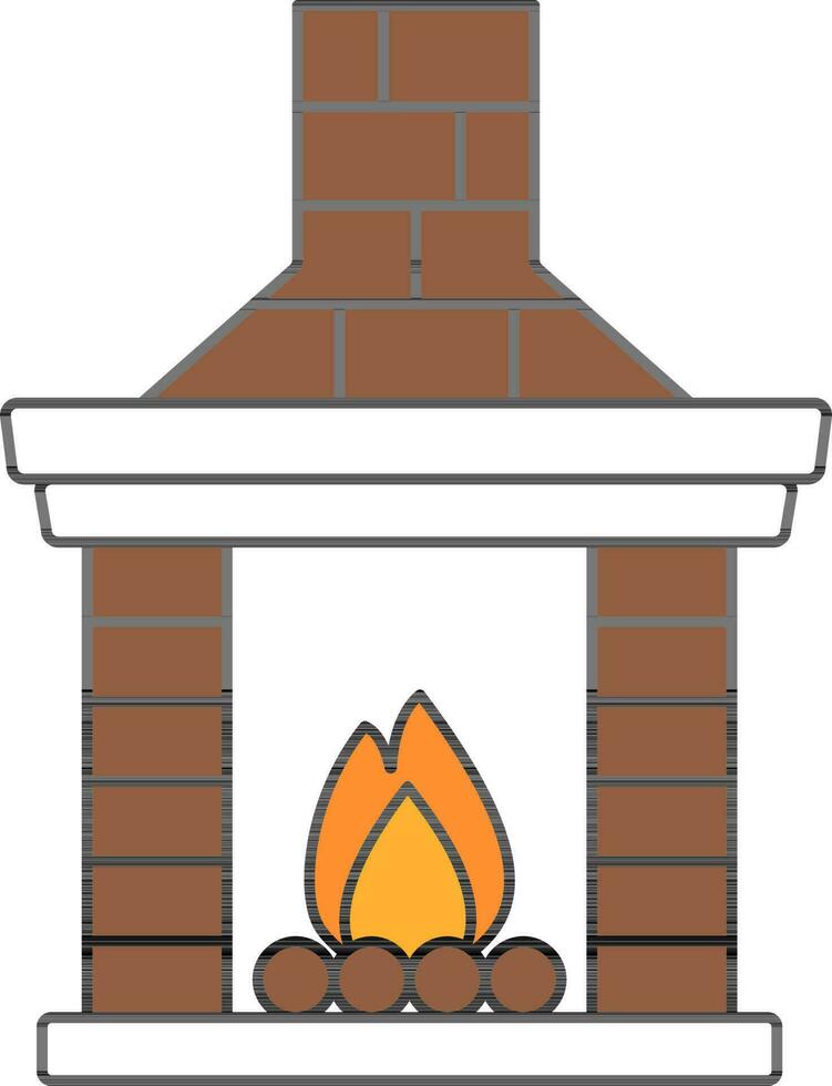 Brown And White Color Chimney Or Fireplace Icon. vector