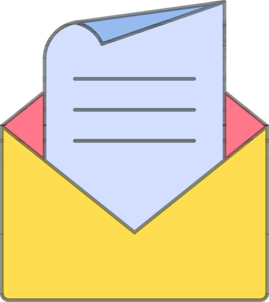 Open Envelope With Paper Icon In Blue And Yellow Color. vector