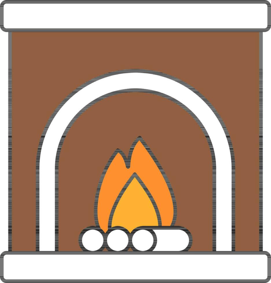 Vector Illustration of Fireplace In Brown And White Color.