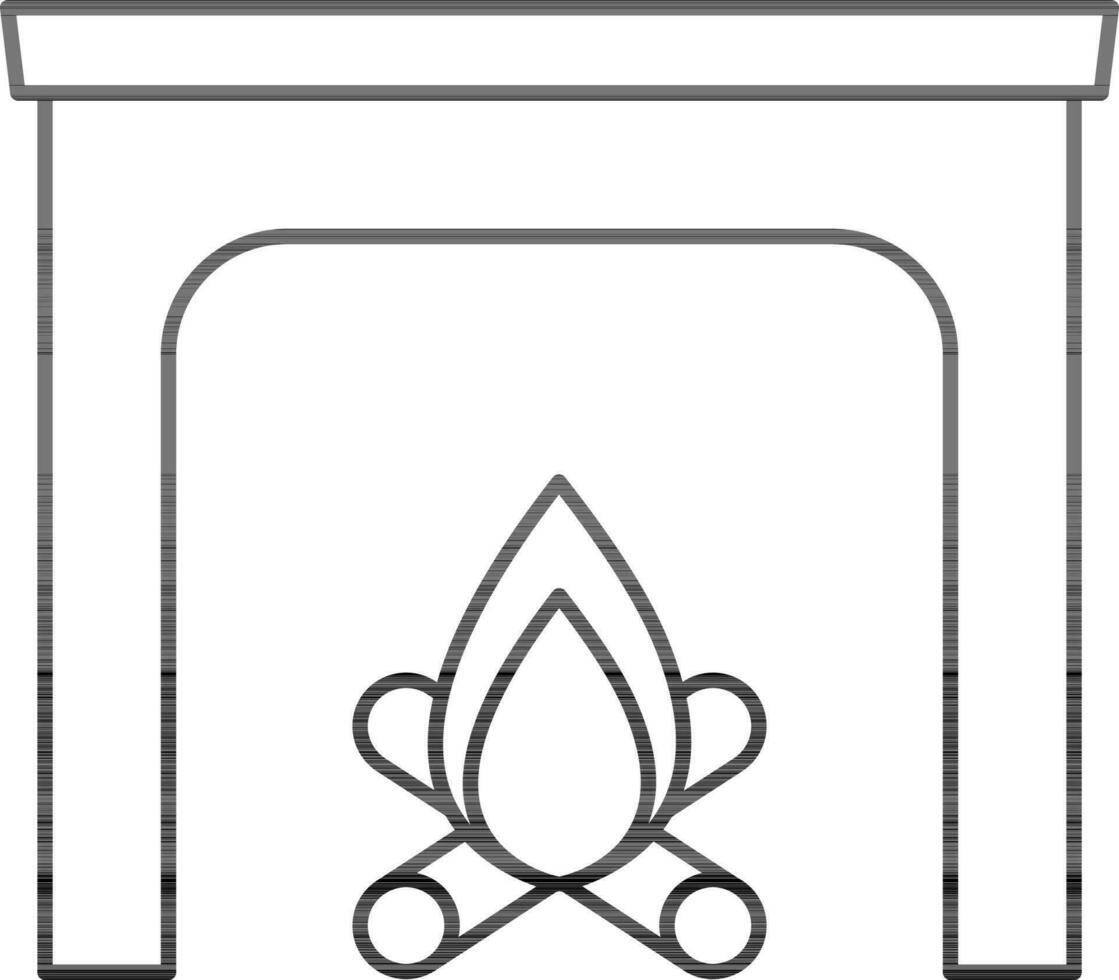 Wood Burning Fireplace Icon In Black Outline. vector