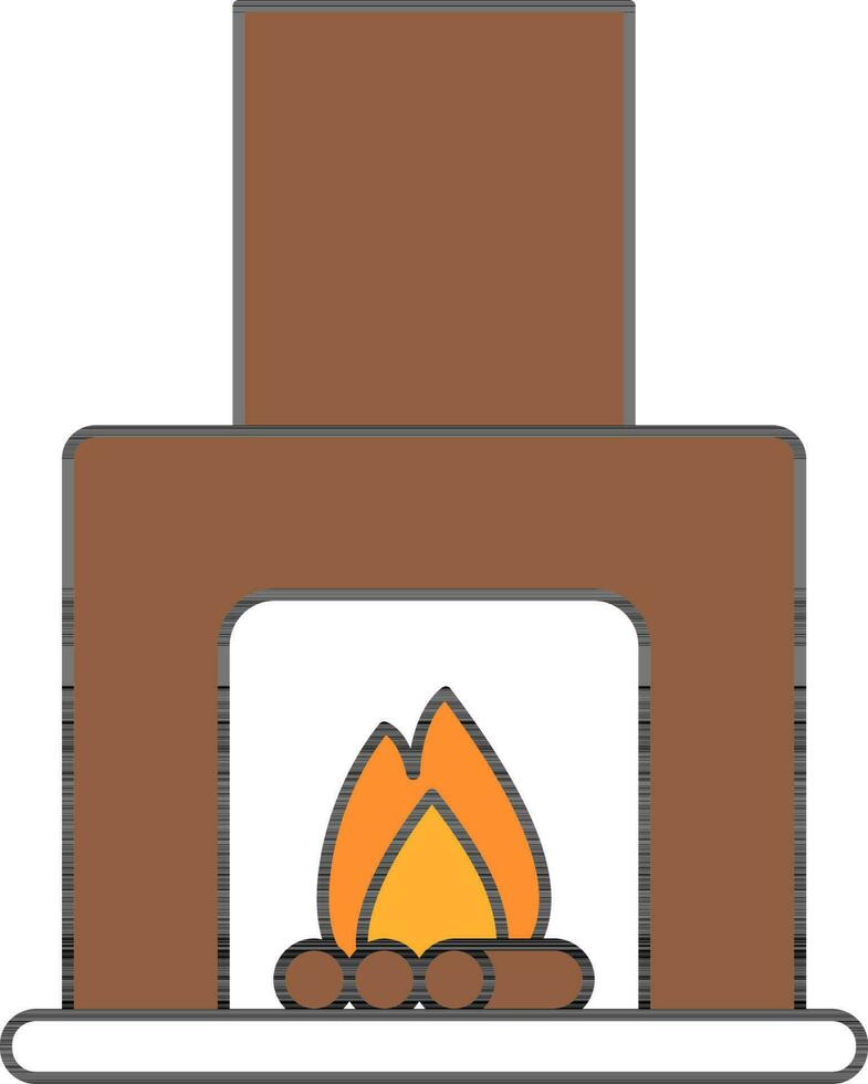 Flat Style Chimney Or Fireplace Icon In Brown And White Color. vector