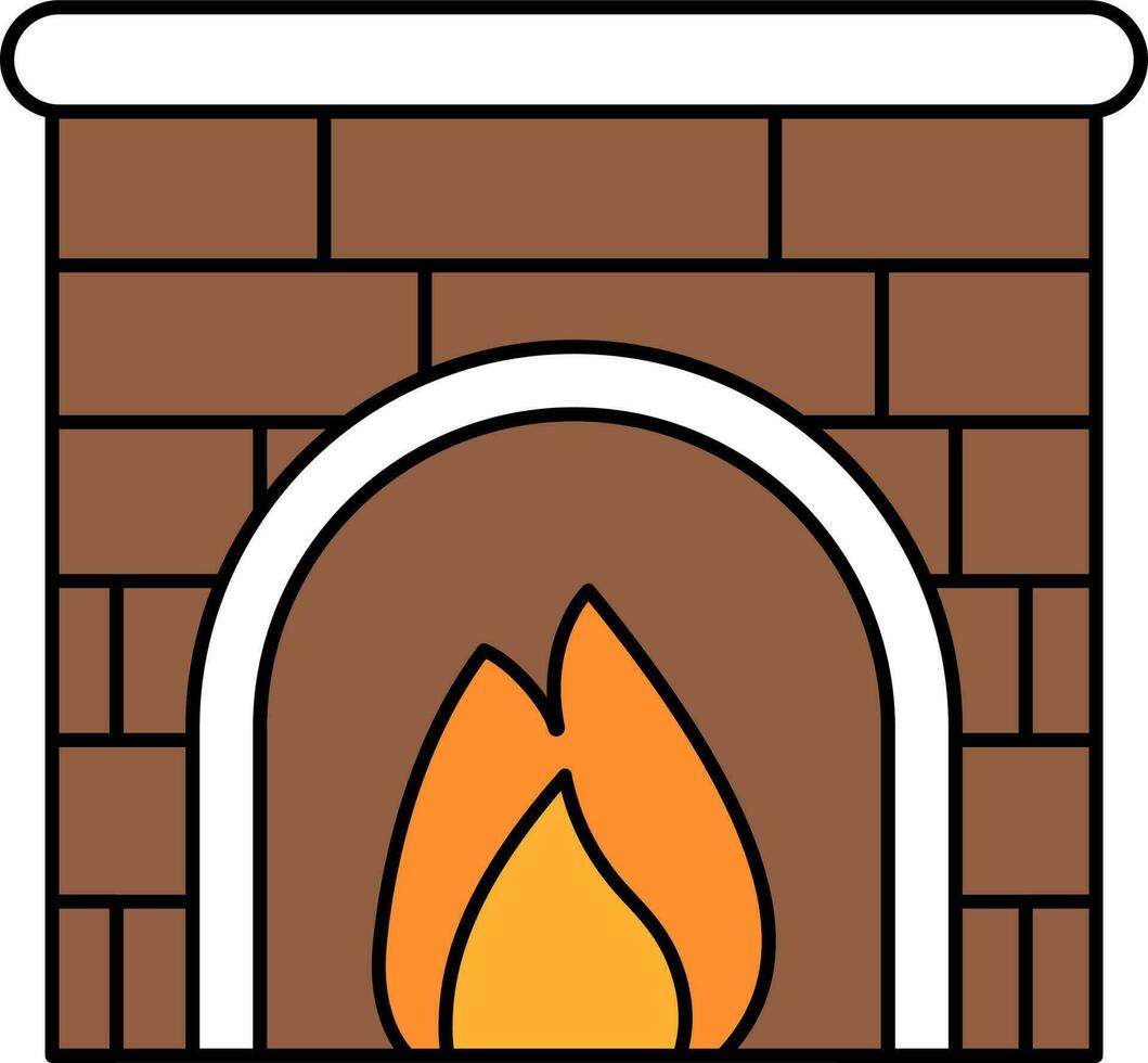 Flat Style Brick Fireplace Icon In Brown And White Color. vector