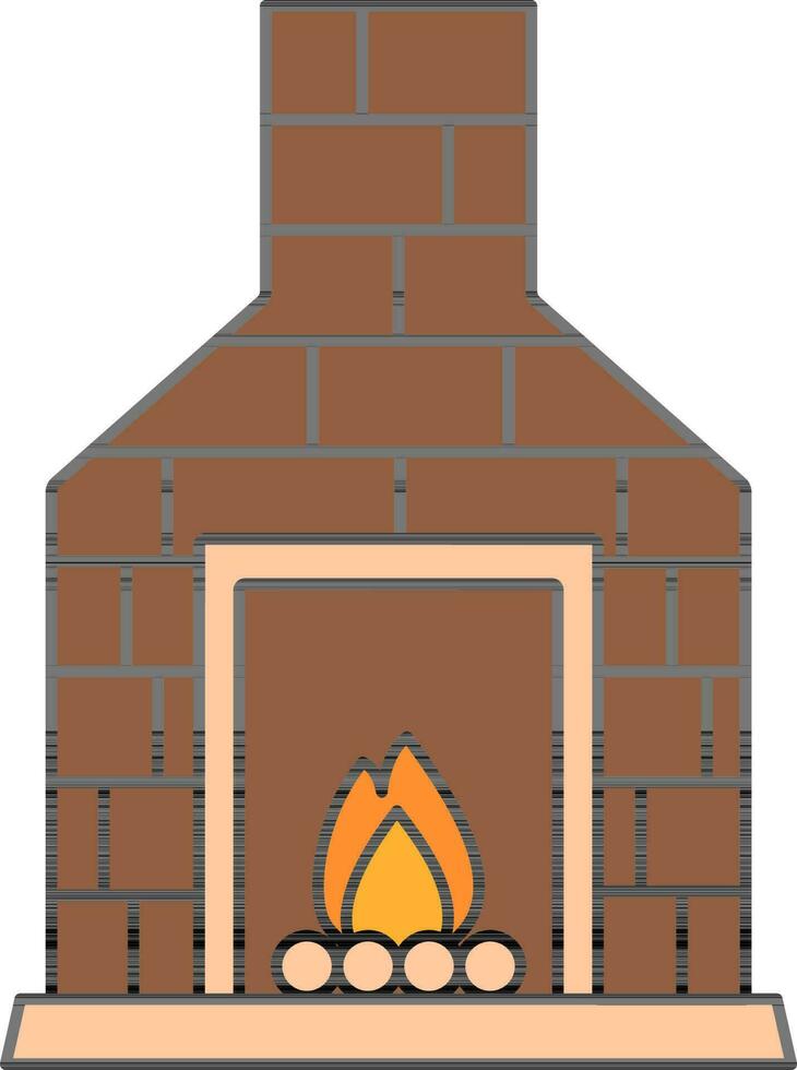 Fireplace Or Chimney Icon In Brown And Peach Color. vector