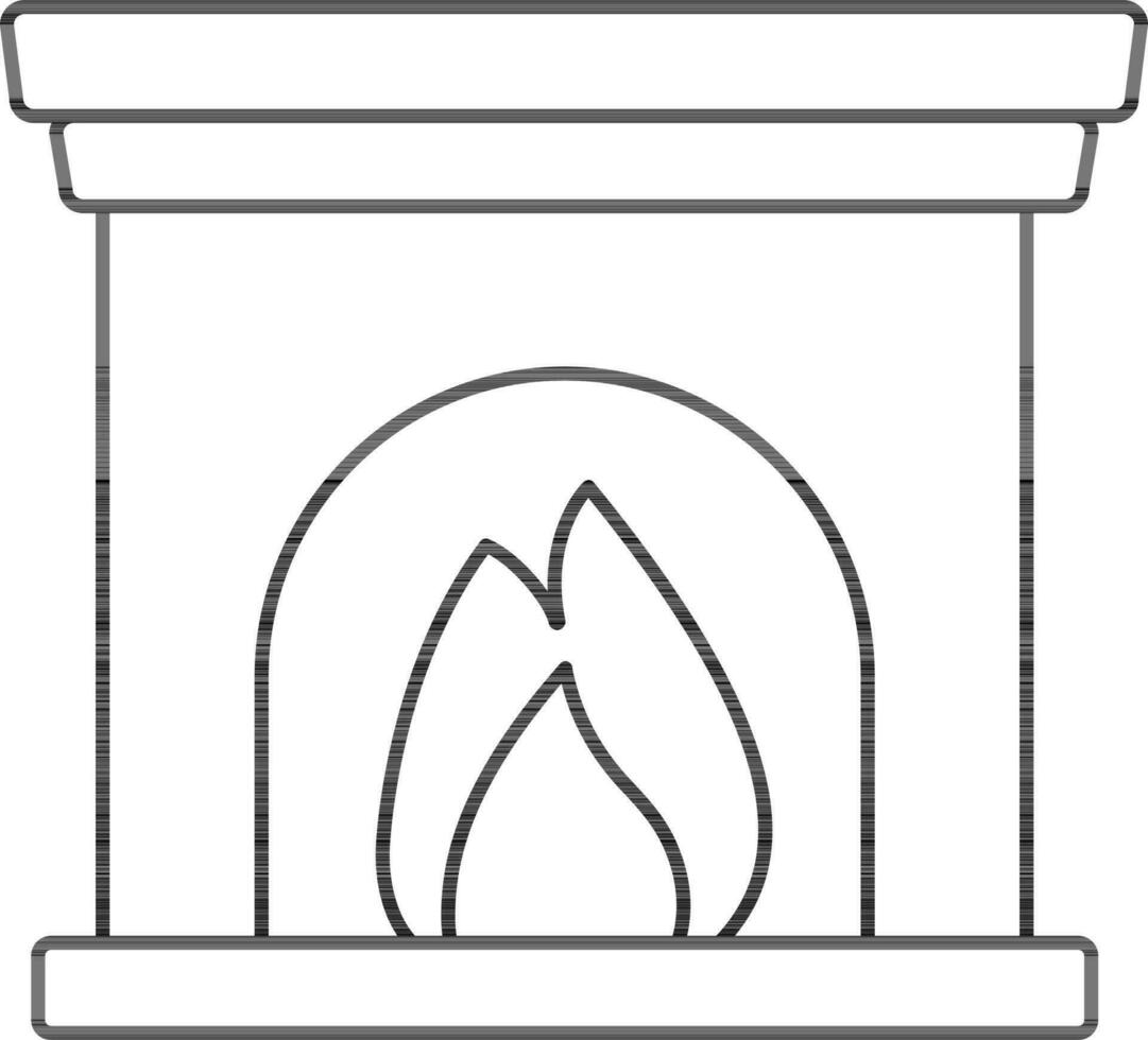 Vector Illustration of Fireplace Or Chimney In Black Line Art.