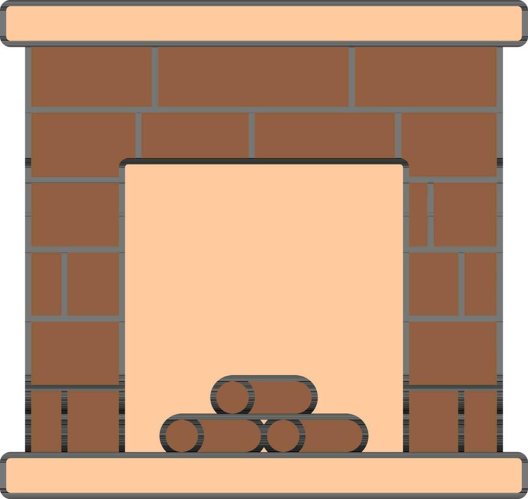 Brick Fireplace Icon In Brown And Peach Color. vector