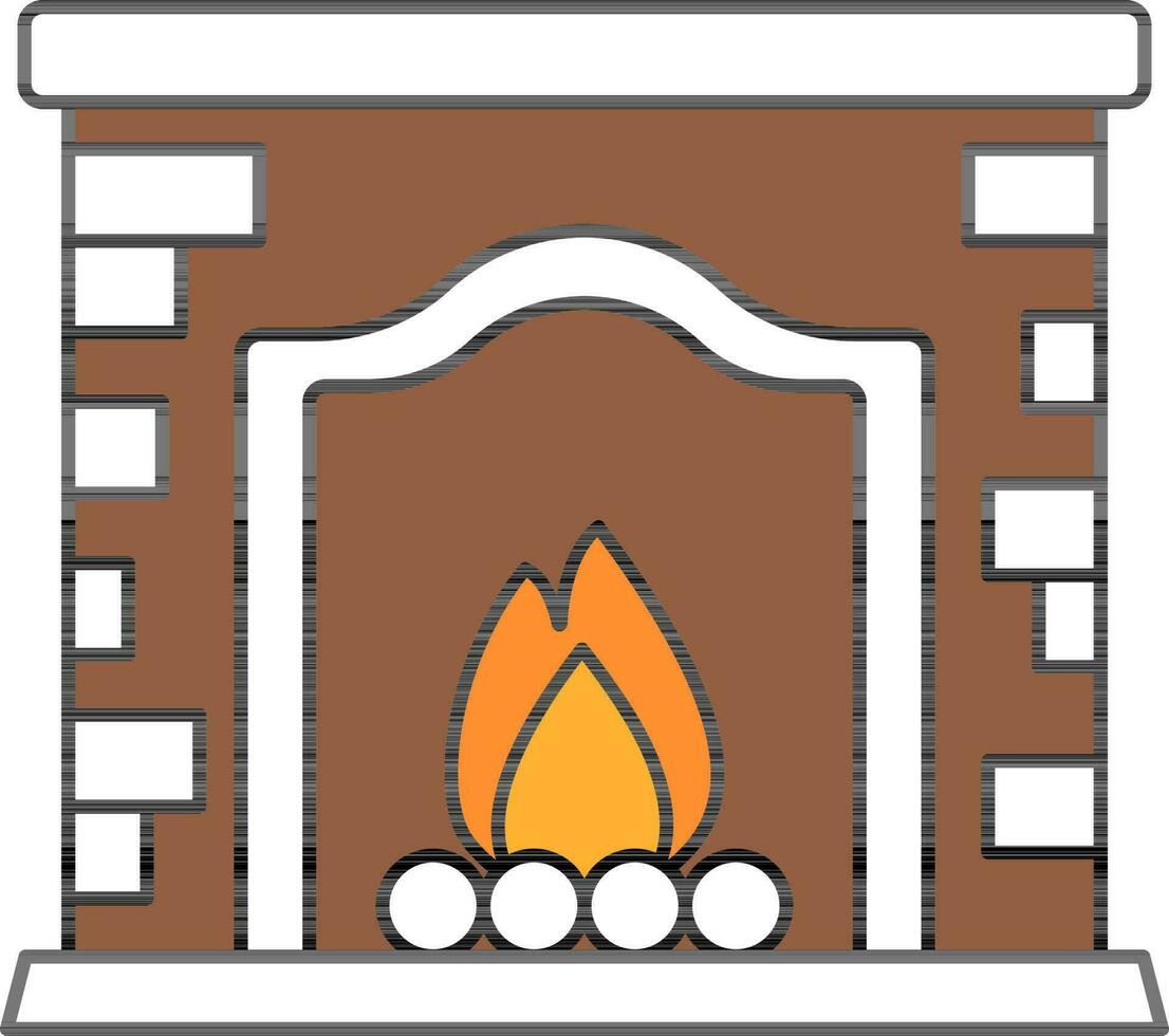 Brown And White Color Burning Fireplace Icon. vector