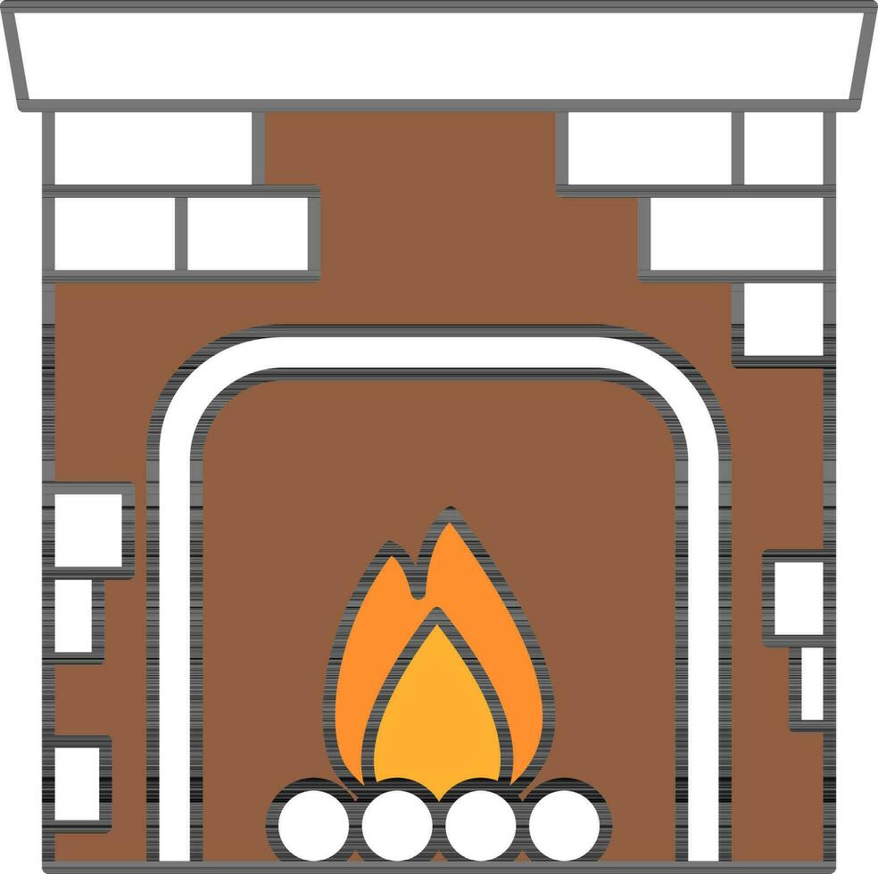 Burning Fireplace Icon In Brown And White Color. vector