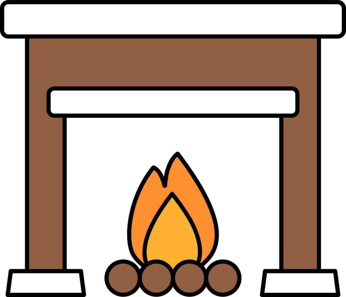Fireplace Icon In Brown And White Color. vector