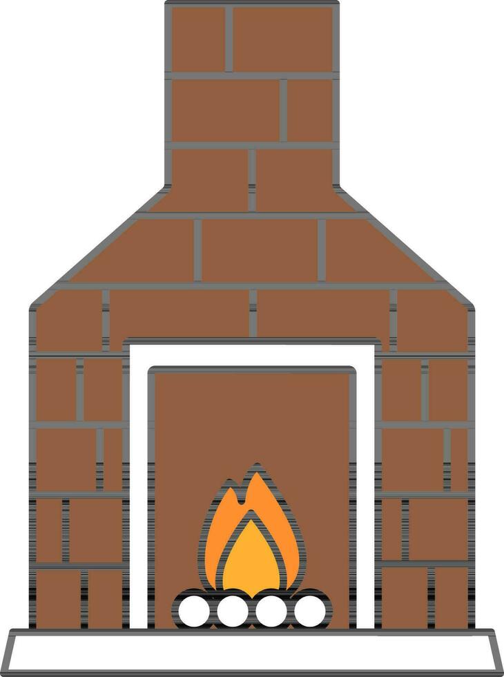 Fireplace Or Chimney Icon In Brown And White Color. vector