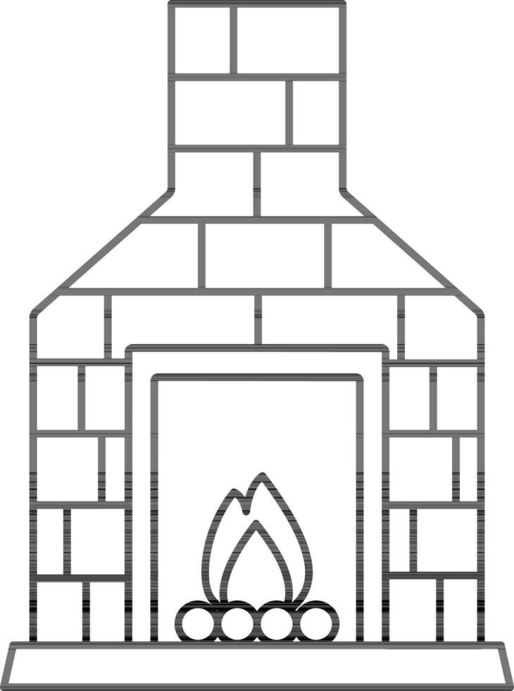 Fireplace Or Chimney Icon In Black Line Art. vector